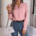 Elegant V-Neck Layered Long Sleeve Blouse For Women – Fall/Winter Essential, Solid Color, Comfortable Polyester_ecoleips.com