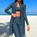 Women's Three Piece Swimsuit Set Sun Protection Stretch Beachwear Sexy Style Vacation Look Fits True To Size Seasonal Wear Polyester_ecoleips.com