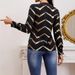 Women's Gold Striped Round Neck Casual Ruffled Long Sleeve T-Shirt Fashion Top For Autumn/Winter_ecoleips.com