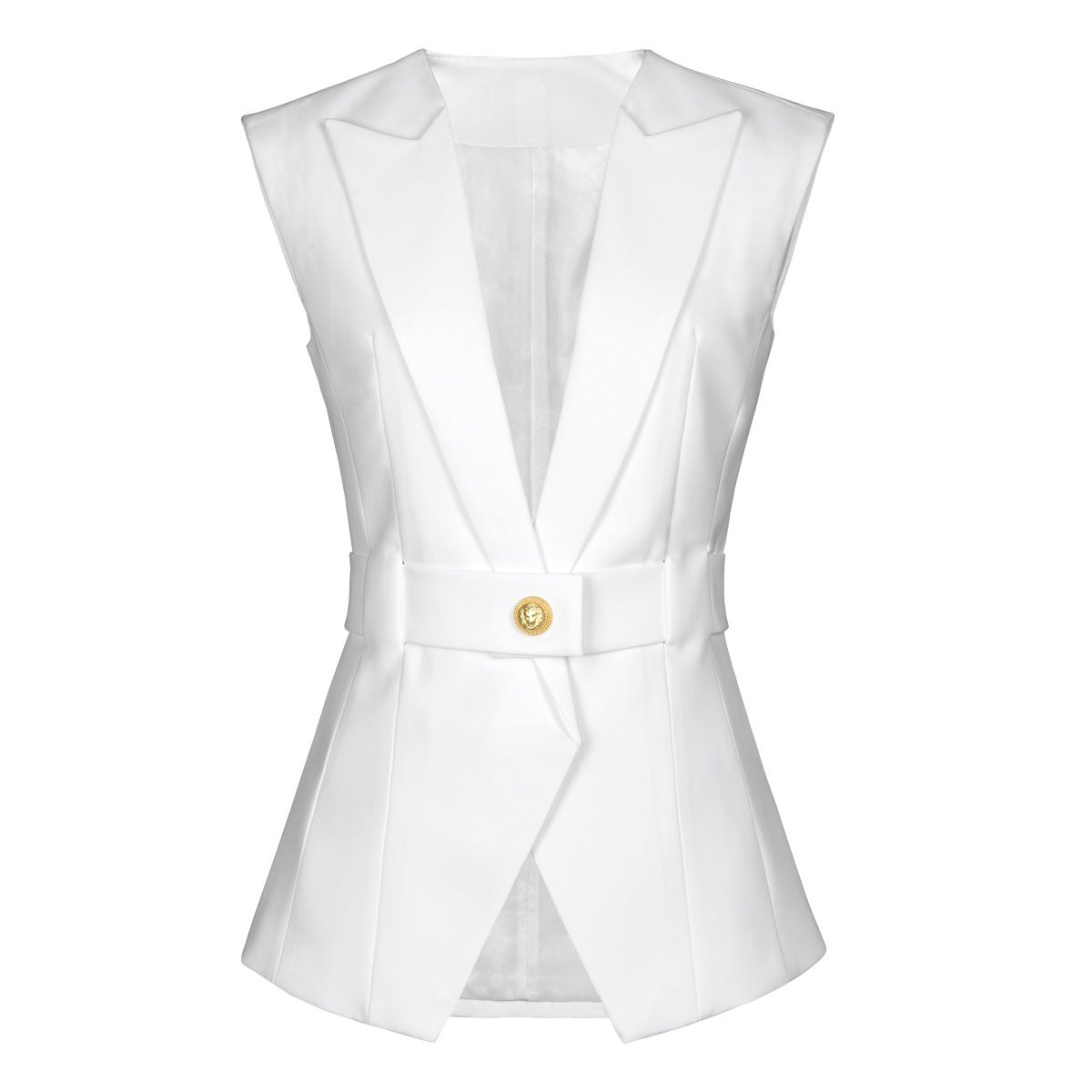 Elegant Sleeveless Vest With Belt For Women - Slim Fit Casual Blazer Vest In Black, Sky Blue, Khaki, White (S/M/L/XL)_ecoleips.com