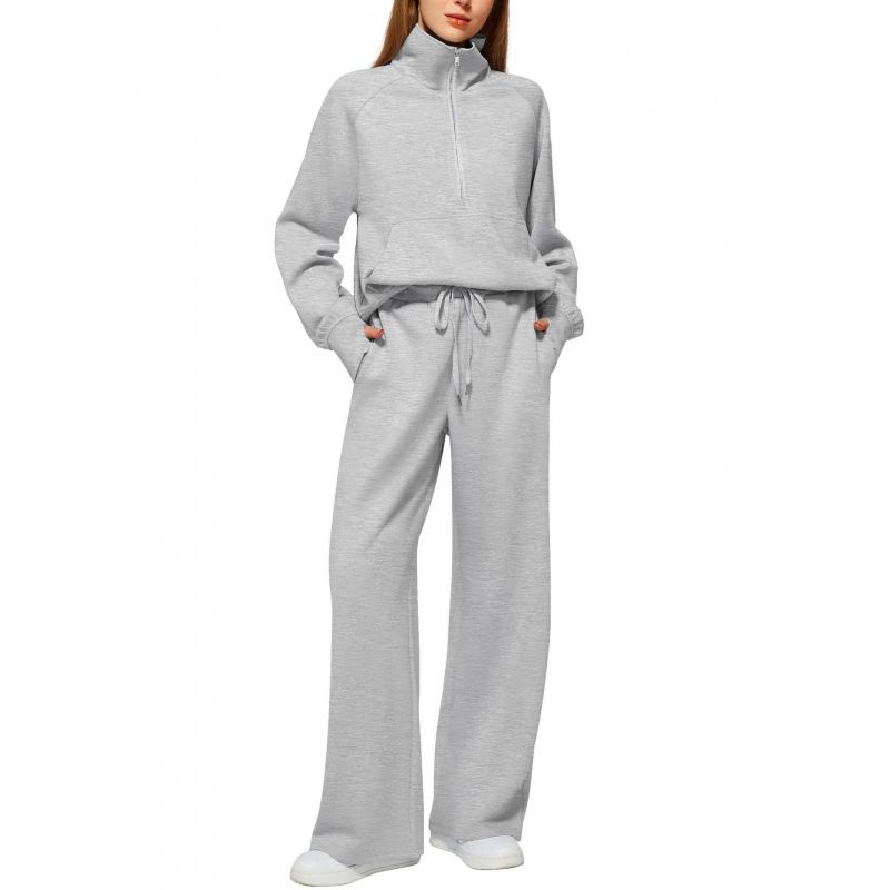 Oversized Zip-Up Tracksuit Set For Women - Streetwear Hoodie & Wide-Leg Joggers (XXL Plus Size, 70% Polyester Quick-Dry Fabric)_ecoleips.com