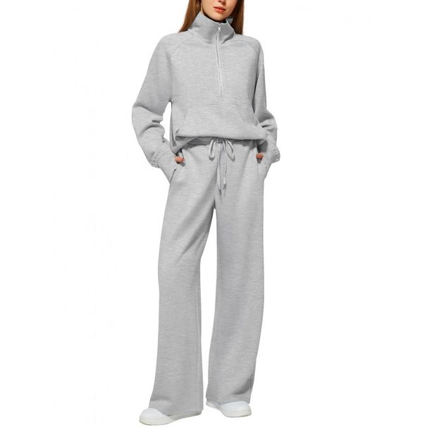 Oversized Zip-Up Tracksuit Set For Women - Streetwear Hoodie & Wide-Leg Joggers (XXL Plus Size, 70% Polyester Quick-Dry Fabric)_ecoleips.com