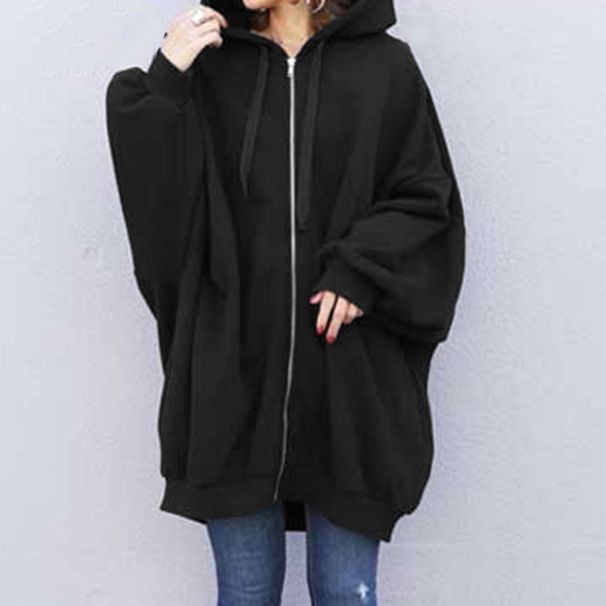 Women's Clothing Autumn And Winter New Overseas Women's Clothing Sexy Solid Color Loose Sweater Fashion Hooded Zipper_ecoleips.com