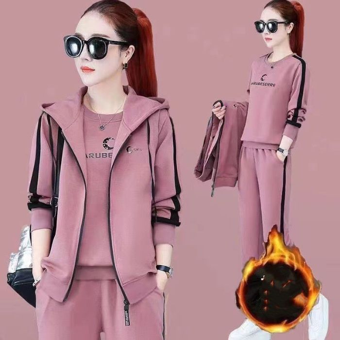 "Women's Winter Tracksuit Set – Fleece-Lined Hoodie, Vest & Joggers (Grey/Pink/Burgundy/Blue/Purple)"_ecoleips.com
