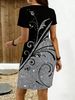 European And American Spring/summer Women's Casual Loose And Elegant Round Neck Printed Dress_ecoleips.com
