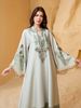 Middle Eastern Cross-Border Muslim Women's Long Robe, V-Neck Printed Fringe Abaya, Elegant Arabic Dress, Stylish Islamic Fashion_ecoleips.com