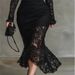 Summer Fashion European-USA Style Evening Dress Women Half High Neck Elegant Party Black Elastic Lace Hollowed-Out Fishtail Dress_ecoleips.com