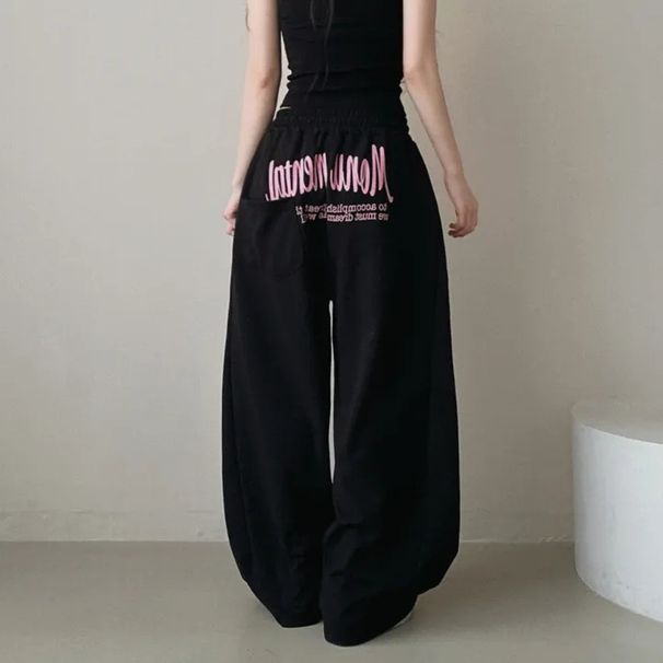 2027 Summer Fashion Street Hip-Hop Sweatpants Women Cotton High Waist Letter Printing Straight Type Thin Casual Sport Pants_ecoleips.com
