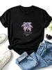 Women's Retro Purple Lily Floral Letter Graphic T-Shirt Round Neck Short Sleeve Loose Casual Streetwear Summer Daily Tops_ecoleips.com