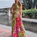 Women's Clothing Sleeveless Neckline Pleated Layered Stitching Print Dress_ecoleips.com
