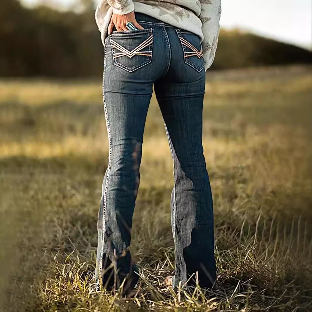 Women's Jeans Stretch Women's Pants Pocket Embroidery Women's Trousers Vintage Washed Jeans_ecoleips.com