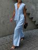 2025 Cotton V-neck Sleeveless Top Vest Long Pants For Women New Solid Color Elegant Commuter Two-piece Set_ecoleips.com