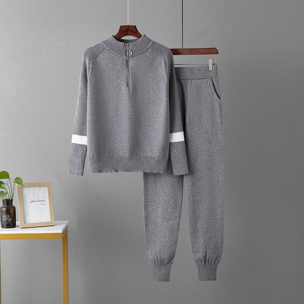 Women's European American Style Casual Pants Suit Long Sleeved Sweater Two-Piece Set_ecoleips.com