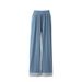Women's Clothing Lace Denim Wide Leg Pants Spring And Autumn High Waist Slim Petite Nine Point Straight Casual Pants_ecoleips.com