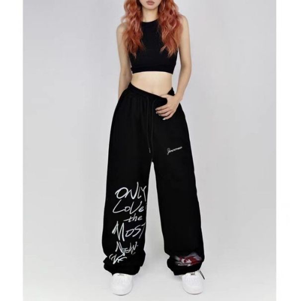 Aria Basics American Street Hip-hop Sports Pants Women, High-waisted, Loose, Wide-leg, Casual Jazz Trousers, New Popular Style For_ecoleips.com