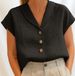 Women's V-Neck Button-Up Knit Cardigan – Lightweight Short-Sleeve Blouse, Solid Colors, Sizes S-Xxl_ecoleips.com