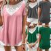 Aria Basics Aria Basics European And American Cross-border Women's Clothing, Hollow Lace Trim, Round Neck, Casual Loose Short-sleeve T-shirt Top_ecoleips.com
