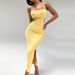 Women's Clothing Suspender Dress Backless Pleated Hip Wrapped Side Slit Long Dress_ecoleips.com