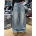 Women's Clothing Plus Size Rhinestone Denim Jeans Loose Slimming Wide Leg Floor Length Pants Retro Design For Women Sexy Autumn Winter_ecoleips.com