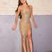 Women's sexy dinner dress long style strappy evening dress split sequin dress_ecoleips.com