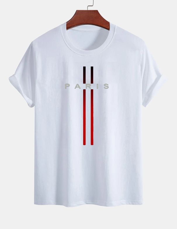 Casual White Patterned T-shirt Print, Short Sleeved Round Neck 100% Cotton T-shirt Top-2_ecoleips.com