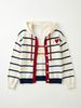 Lightweight Soft Striped Heart Print Hooded Button Front Loose Knit Cardigan_ecoleips.com