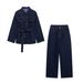 K Women's Fashion Casual Suit With Elegant Temperament, Waist Strap, Cinched Waist, Lapel, Denim Suit_ecoleips.com
