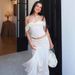 Women's Off-Shoulder Crop Top & High-Low Mermaid Skirt Set - Polka Dot Print, Elegant & Flirty For Fall Outfits_ecoleips.com