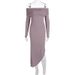 Trendy Elegant Off The Shoulder Long Sleeve Fitted Solid Color Irregular Cut Daily Party Midi Dress For Women New Arrival_ecoleips.com