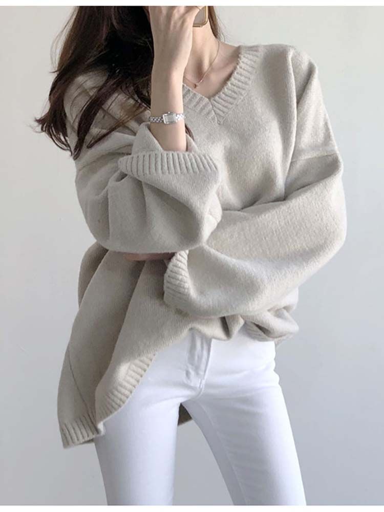 Women's Oversized Autumn Winter Sweater Fashion Solid Basic Knitted Pullover Soft Loose Casual Chic Female Jumper Tops_ecoleips.com
