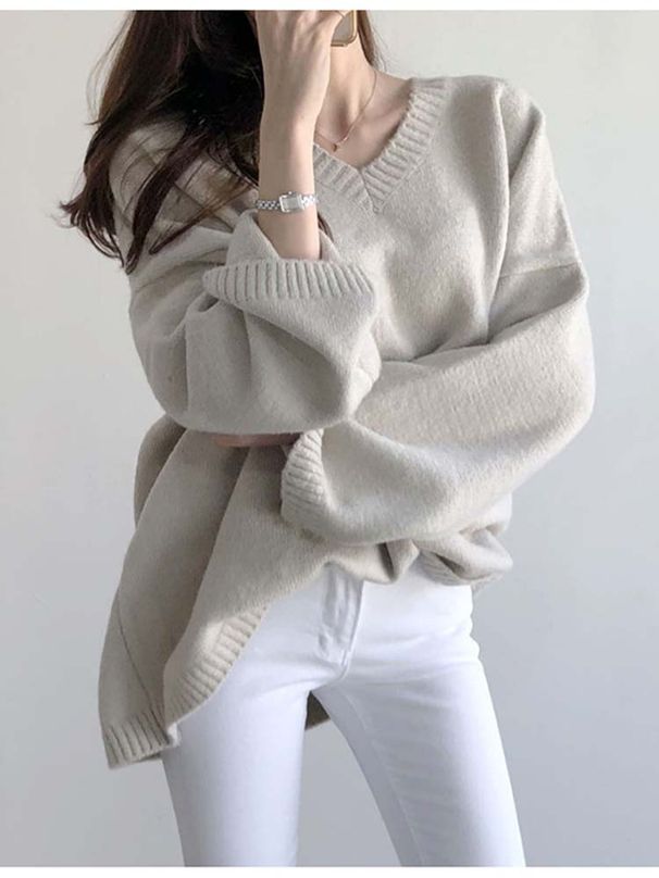 Women's Oversized Autumn Winter Sweater Fashion Solid Basic Knitted Pullover Soft Loose Casual Chic Female Jumper Tops_ecoleips.com