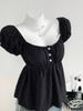 K New Polka Dot Bubble Sleeve Top Printed Round Neck Slimming Short Sleeved T-shirt For Women. No Necklaces Or Other Accessories_ecoleips.com