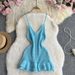 Women's Clothing Pure Desire Sexy Hot Girl Suspender Hip Skirt Summer Design Three Dimensional Flower Waist Ruffle Knitted Dress_ecoleips.com
