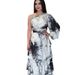 Women's Summer New U Neck Printed Long Sleeved Trumpet Sleeves Fashionable Slim Dress_ecoleips.com
