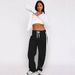 Women's Clothing Autumn And Winter Contrast Color Elastic Waist Drawstring Loose Straight Pants Casual Fashion Plus Velvet Sports Trousers_ecoleips.com