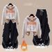 Korean-American Vintage Fleece Set (Oversized Hoodie + Striped Work Pants, Unisex Winter Loungewear For Street Snap)_ecoleips.com