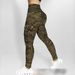 Women's High-Waisted Military Green Camouflage Print Cargo Yoga Leggings Tight Patch Pocket_ecoleips.com