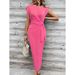 Women's Clothing Elegant Striped Long Dress For Women Round Neck Short Sleeved With Waist Tie Sophisticated High-End Summer Dress_ecoleips.com