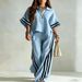 2027 Summer Fashion European-USA Style Women Lapel Half Button Short Sleeve Shirt +Elastic Waist Pants Striped Two-Piece Casual Sets S-5XL_ecoleips.com