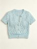French Openwork Textured Short Sleeve Cardigan Knit Top_ecoleips.com