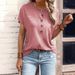 Summer Solid Color Casual Crew Neck Button T-Shirt Short Sleeve Women's Clothing_ecoleips.com
