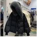 Women's Clothing Stylish Winter Puffer Jacket Short Cozy Hooded Coat With Faux Fur Trim, Loose Fit, Warm Quilted Polyester, Casual Korean Style_ecoleips.com