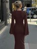 Hugcitar Elegant Solid Long Flare Sleeve Bandage Sexy Bodycon Maxi Dress Autumn Winter Women Clothes Birthday Party Festival_ecoleips.com