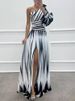 K New Printed Slanted Shoulder Slit Dress, Casual And Loose Party Dress_ecoleips.com