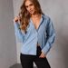 Women's Rhinestone Embellished Denim Shirt - Casual Polo Collar Button-Down Top For Streetwear & Everyday Wear_ecoleips.com