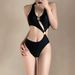 Verve 2025 New Bikini Swimsuit For Women Black Sexy High Waist One-Piece Summer Vacation High-End Swimwear Girl Hot Spring_ecoleips.com