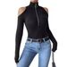 European And American Cross-border 2026 Elegant Women's Solid Color Ribbed Zip-up Stand-collar Off-shoulder Long-sleeve_ecoleips.com