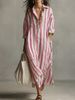 New Women's Striped Long Dress 2026 Loose Fit Summer Casual Style Relaxed Vacation Fashion Clothing for Ladies_ecoleips.com