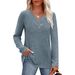 Autumn/Winter V-Neck, Pleated, Loose-Fitting Long-Sleeved Buttoned T-Shirt For Women_ecoleips.com