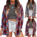 Women's Clothing Plaid Print Long Sleeved Top Loose Casual Button Up Shirt Autumn New Arrival American Style_ecoleips.com